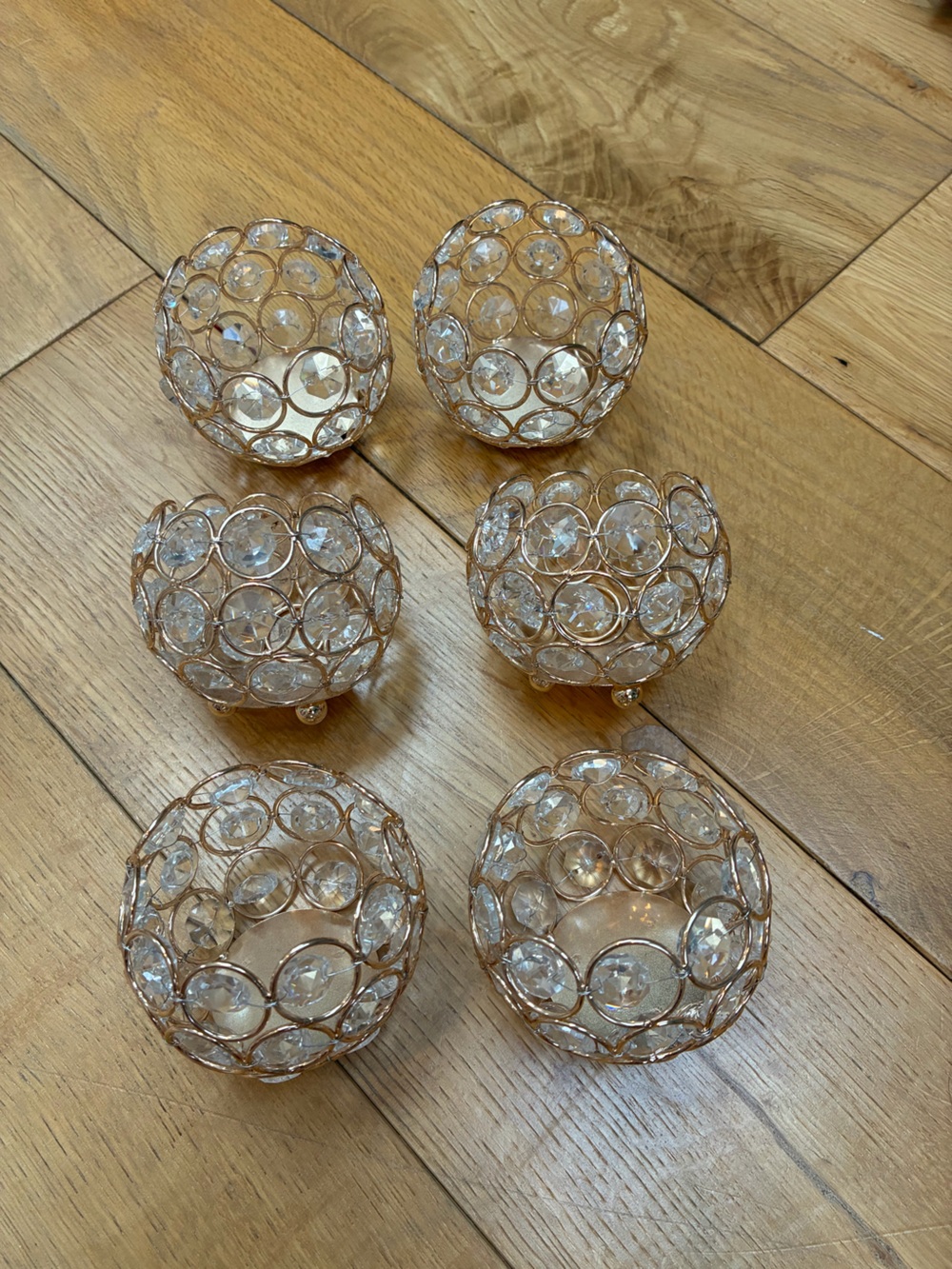 6 gold and crystal Crystal Accent Spheres - Gold Finish, candle holders